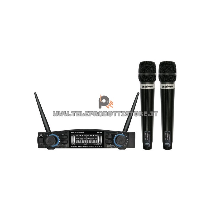 TXZZ580 Zzipp set doppio radiomicrofono wireless uhf 48 ch. palmare gelato microfono