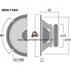 MSH-116/4 Monacor Midrange hi-fi 120W 4Ohm 4" 100mm MSH116/4 MSH 116 /4
