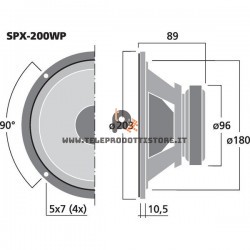 SPX-200WP Monacor Altoparlante woofer larga banda bicono 100W 8Ohm 8" 200mm SPX200WP