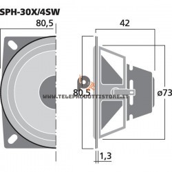 SPH-30X/4SW Monacor Woofer larga banda full range 50W 4Ohm 3" 80mm